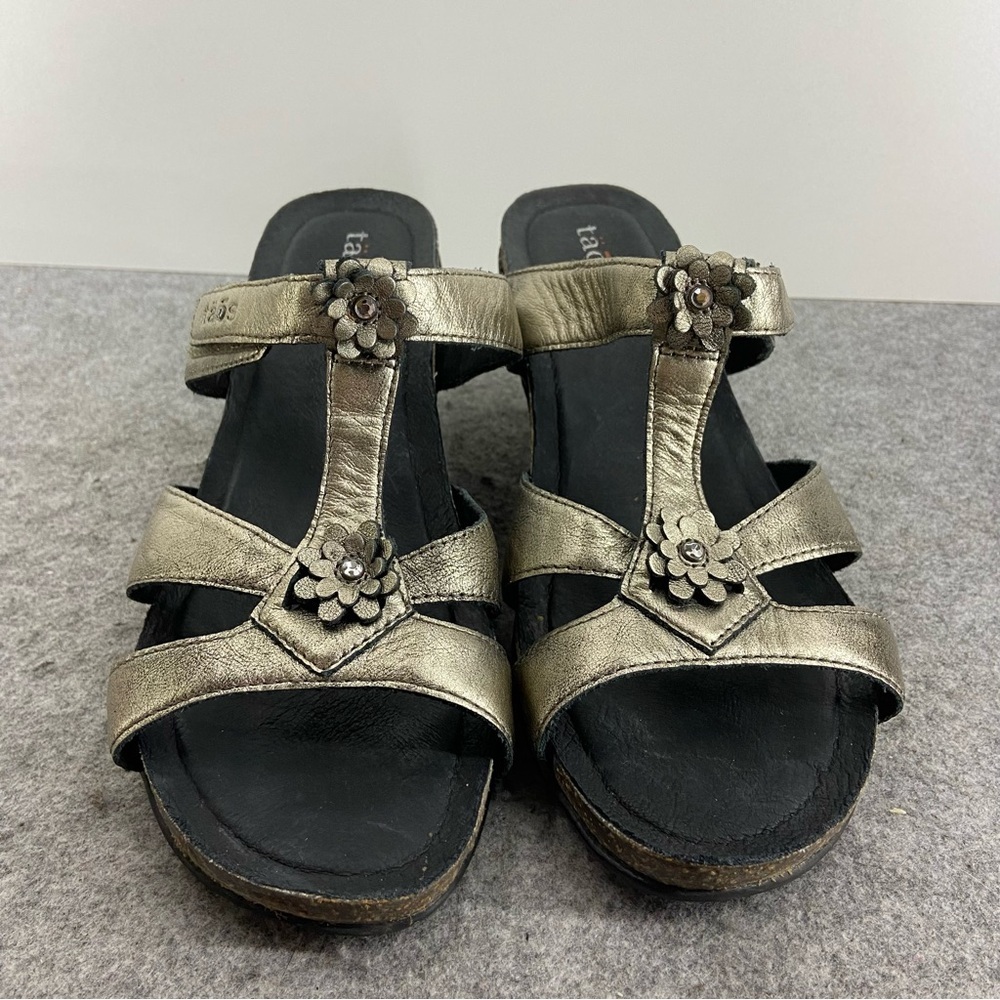 Taos Bronze Champagne Leather Wedge Sandals Women’s Size 10